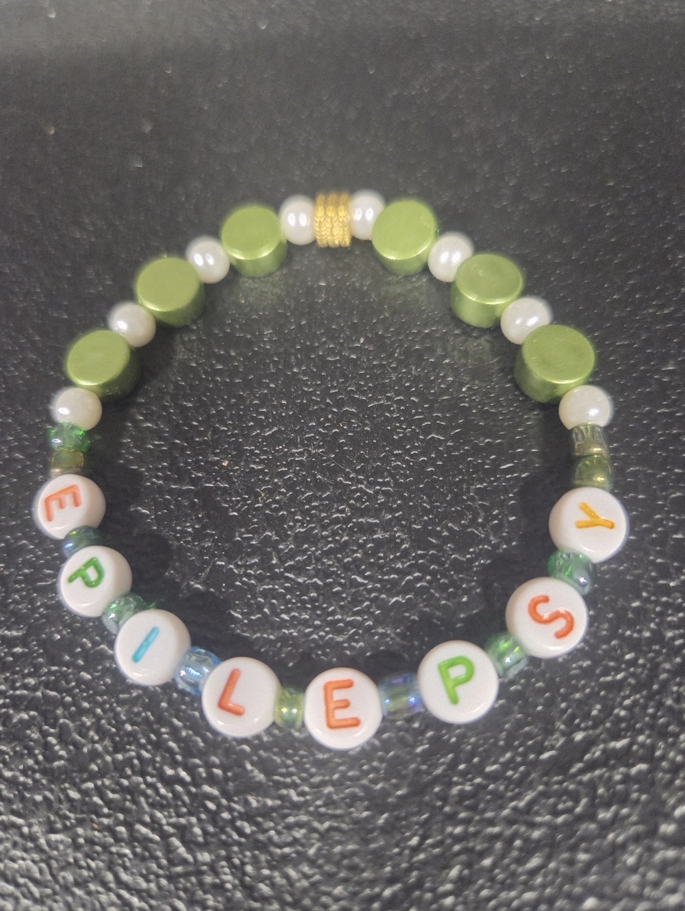 Handcrafted Personalized Green Kids Beaded Name Bracelet - Epilepsy Awareness